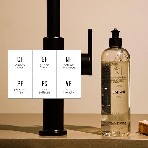 Public Goods Natural Dish Soap | Plant-Based Vegan Concentrated | 16oz Mandarin Basil Made in USA