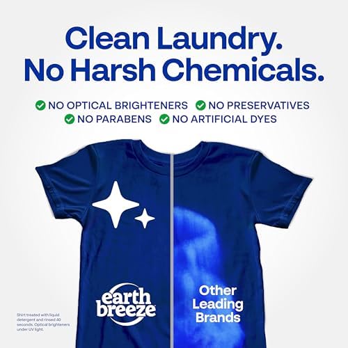 Earth Breeze Laundry Detergent Sheets - Eco Liquidless Travel-Friendly - 60 Loads Tackles Tough Stains Fresh Scent 30 Ct